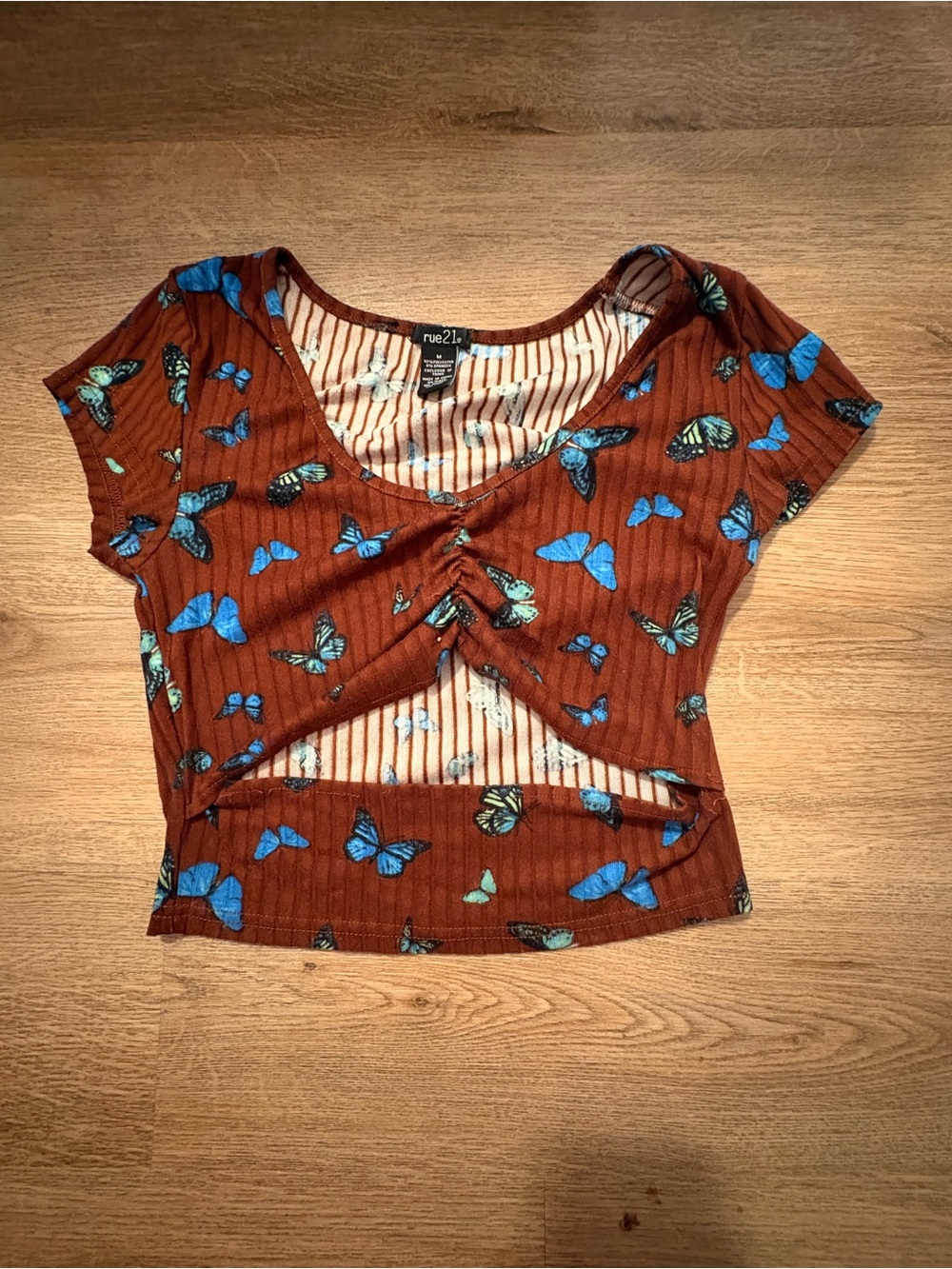 rue21 Brown Butterfly Ruched Crop Top